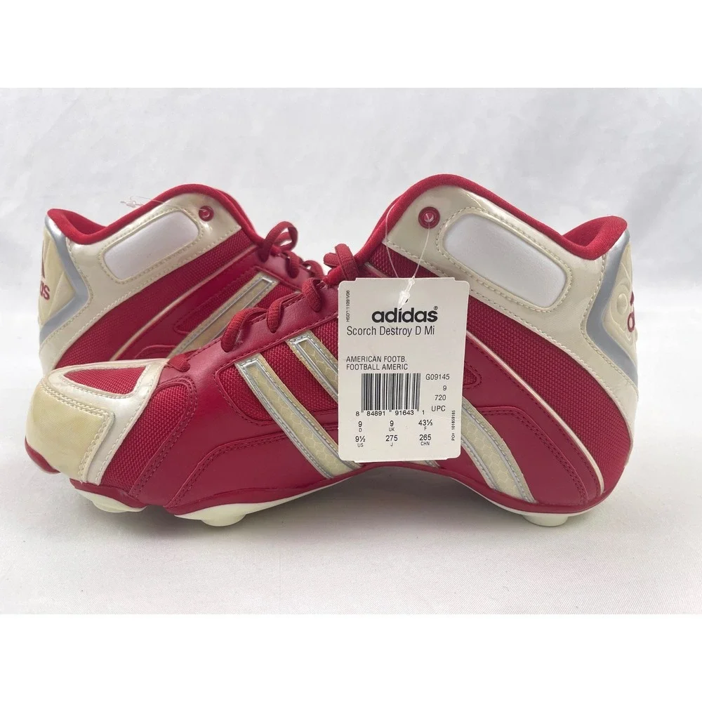 Adidas Scorch Destroy D Mi Red White Football Cleats Mens 9.5 Mid Top No spikes‎